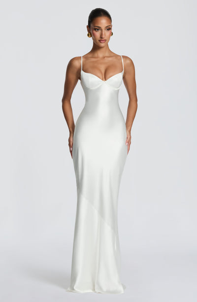 Mila satin formal evening dress with corset lace-up back - view 10
