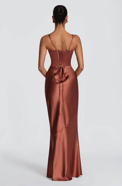 Mila satin formal evening dress with corset lace-up back - view 11