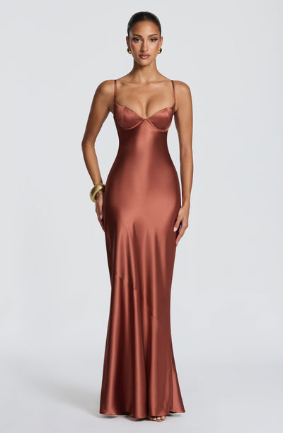 Mila satin formal evening dress with corset lace-up back - view 13