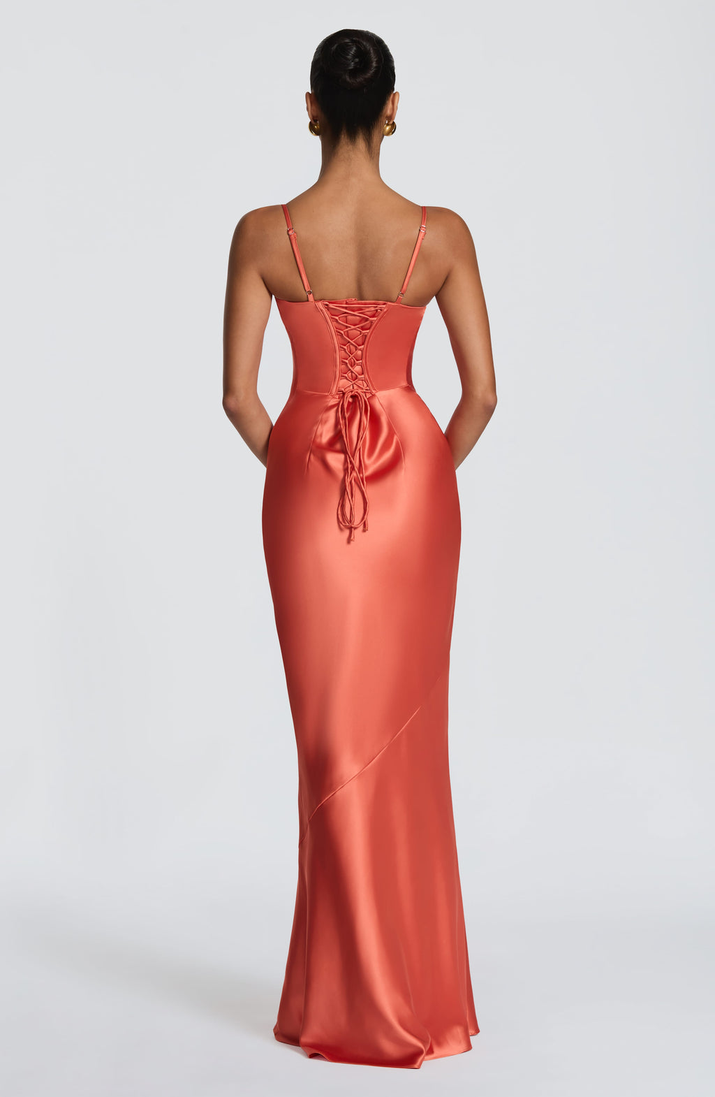 Mila satin formal evening dress with corset lace-up back - view 2
