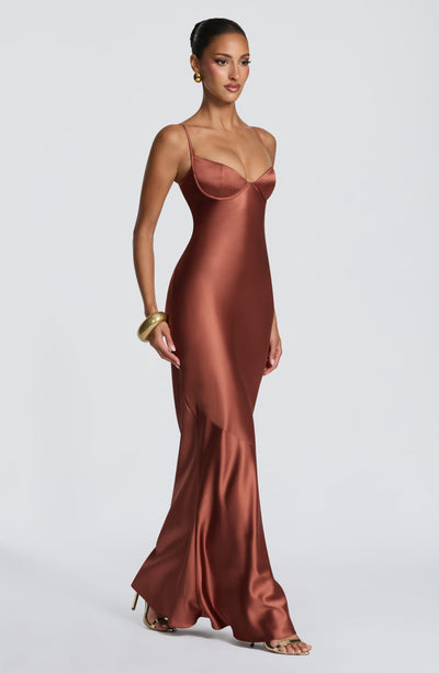 Mila satin formal evening dress with corset lace-up back - view 7