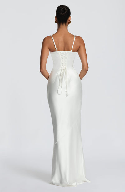 Mila satin formal evening dress with corset lace-up back - view 8