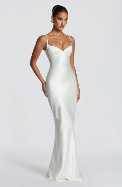 Mila satin formal evening dress with corset lace-up back - view 9