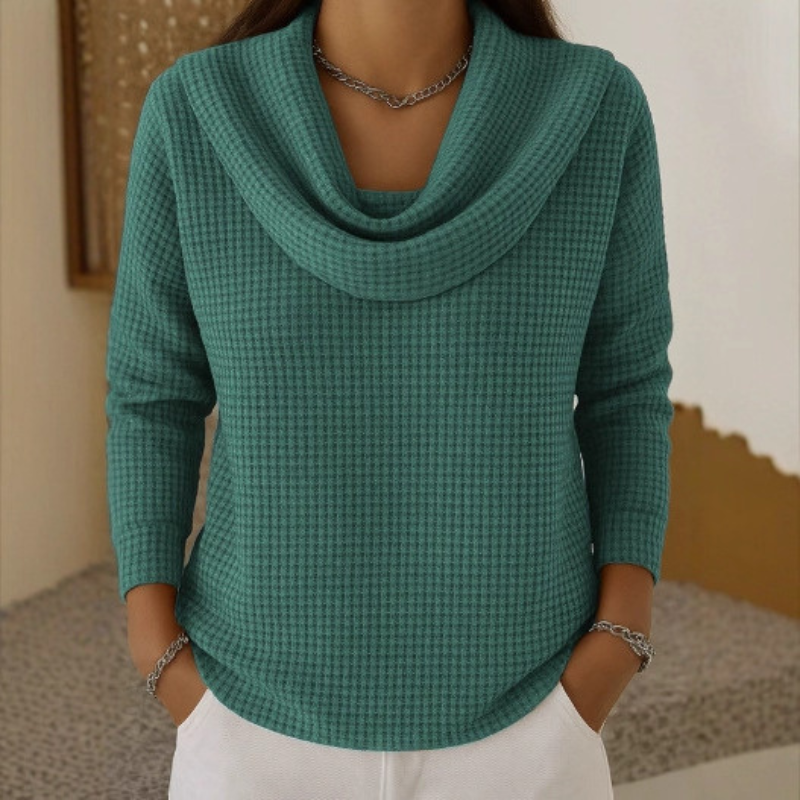 Nell Cowl Neck Waffle Knit Sweater - front view