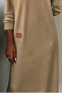 Woman wearing a V-neck long sleeve midi sweater dress with ribbed cuffs - view 4