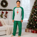 Matching family Christmas pajama set with heather gray raglan top, green sleeves and green print pants - view 2