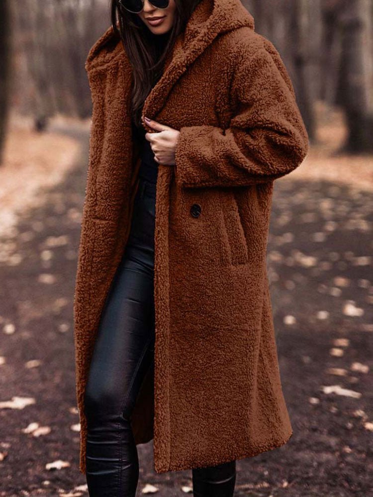 Thora | Oversized Notch Collar Teddy Overcoat - front view
