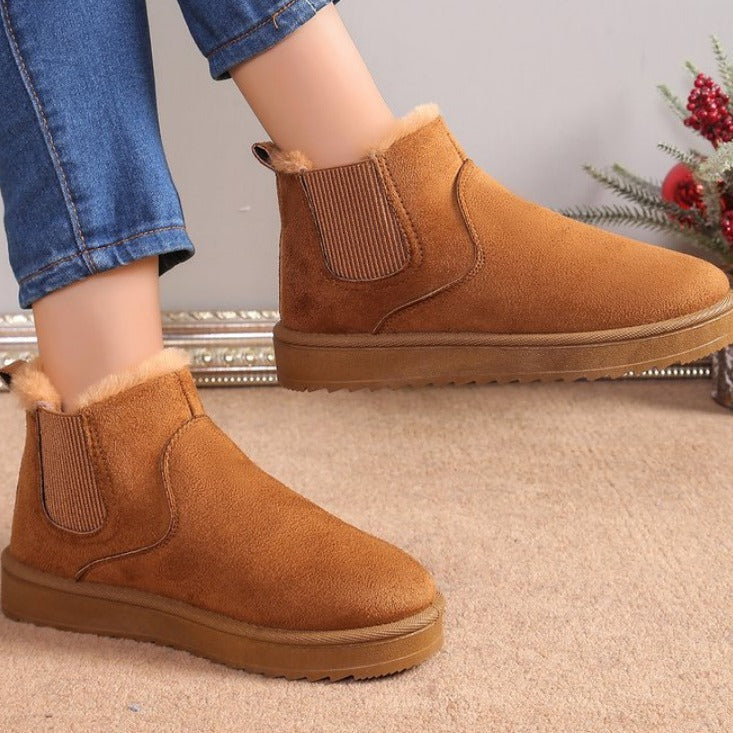 Women's faux fur trimmed ankle boots in suede-look with elastic side gores