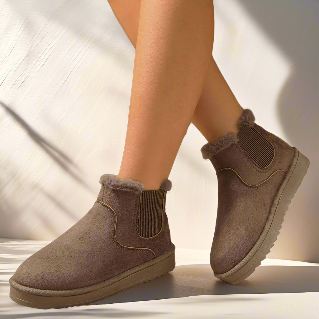 Women's faux fur trimmed ankle boots in suede-look with elastic side gores - view 2