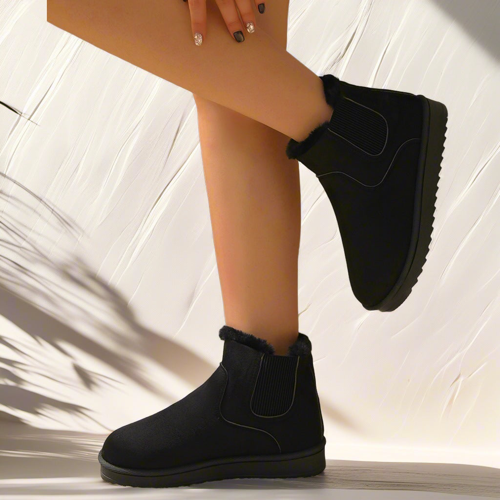 Women's faux fur trimmed ankle boots in suede-look with elastic side gores - view 3