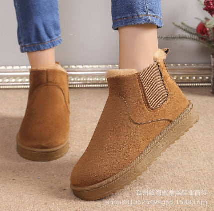 Women's faux fur trimmed ankle boots in suede-look with elastic side gores - view 6