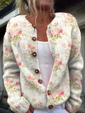 Poppy Floral Knit Button-Up Cardigan - front view