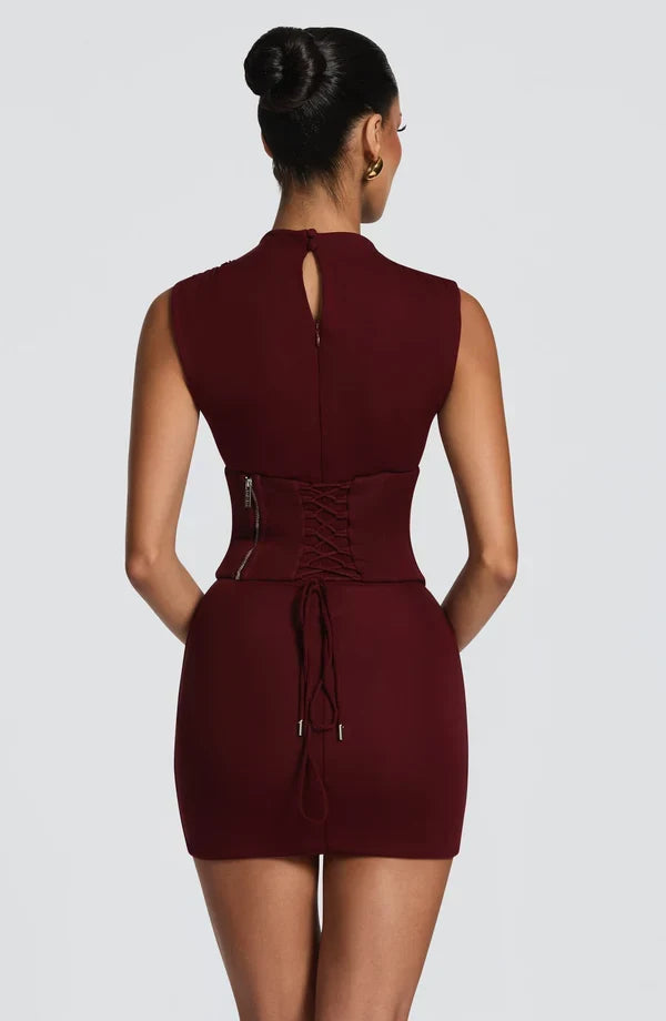 Quinn black sleeveless corset mini dress with lace-up back - view 17