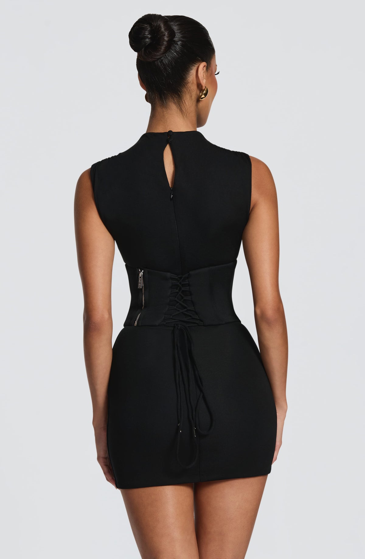 Quinn black sleeveless corset mini dress with lace-up back - view 2
