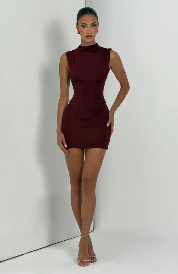 Quinn black sleeveless corset mini dress with lace-up back - view 21