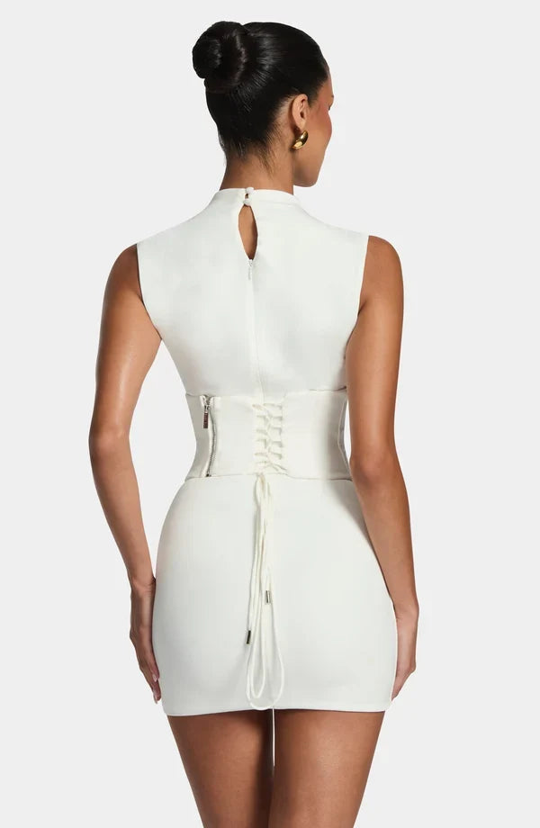 Quinn black sleeveless corset mini dress with lace-up back - view 8
