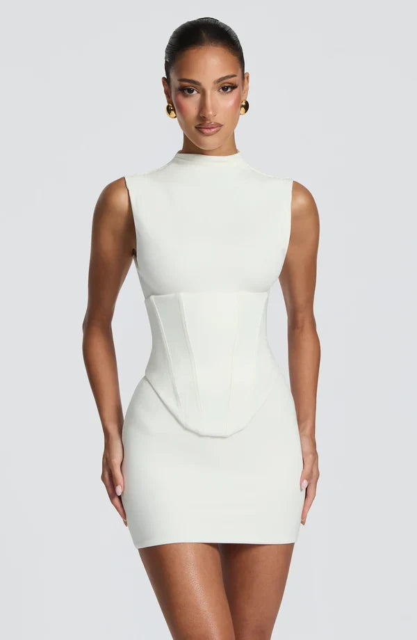 Quinn black sleeveless corset mini dress with lace-up back - view 9