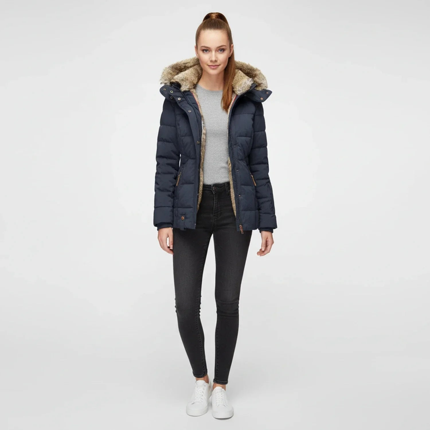 Greer | Button Front Faux Fur Trim Puffer Jacket - view 8