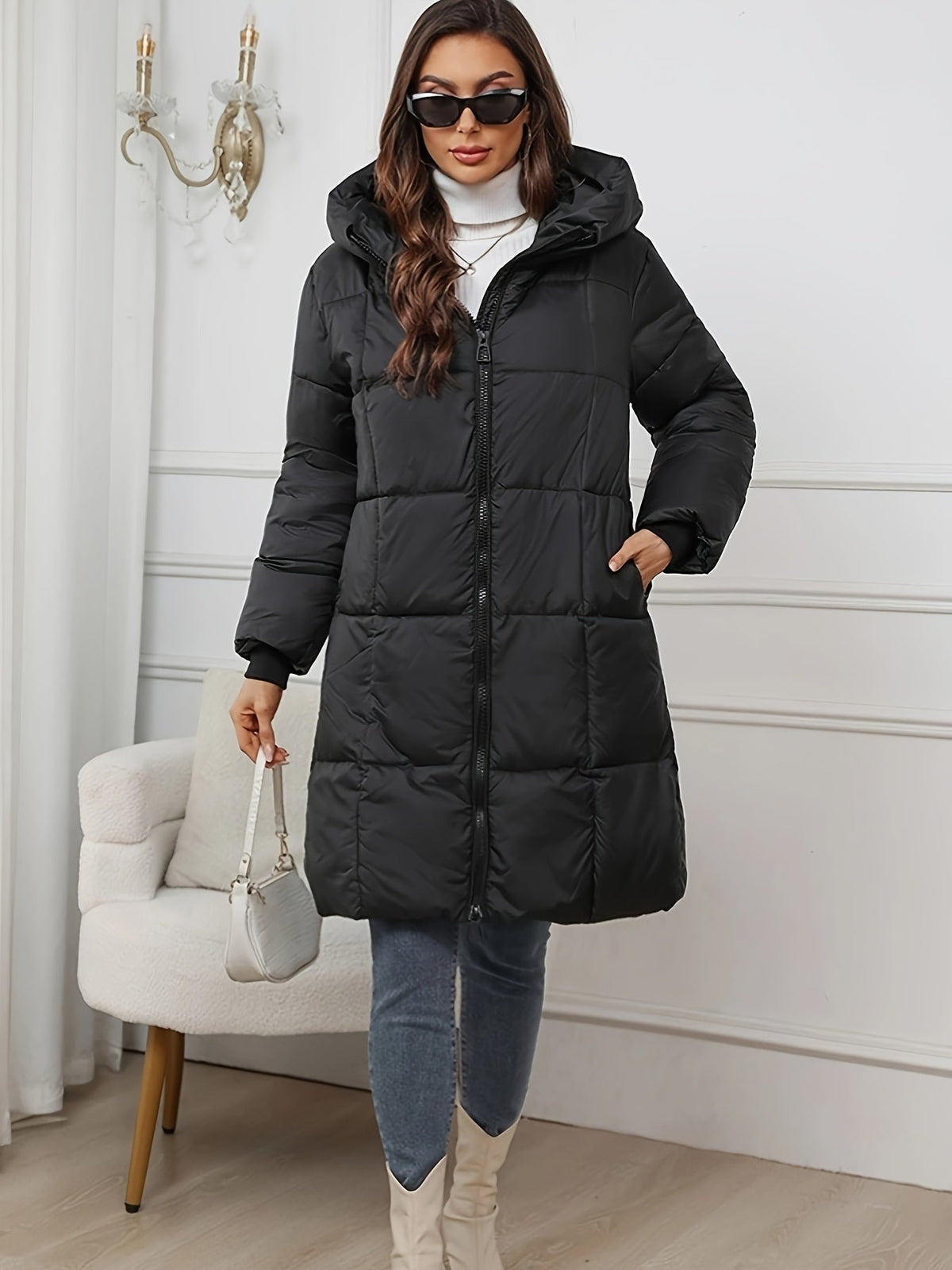 Linnea | Mid Length Hooded Puffer Jacket - view 7