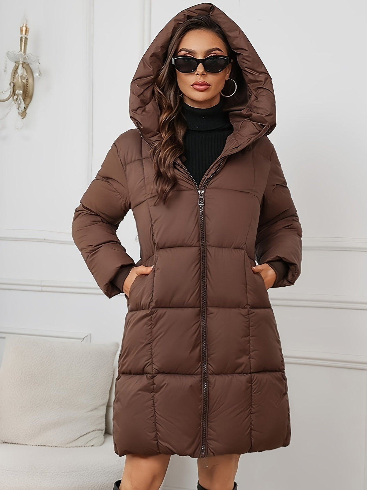 Linnea | Mid Length Hooded Puffer Jacket - view 6
