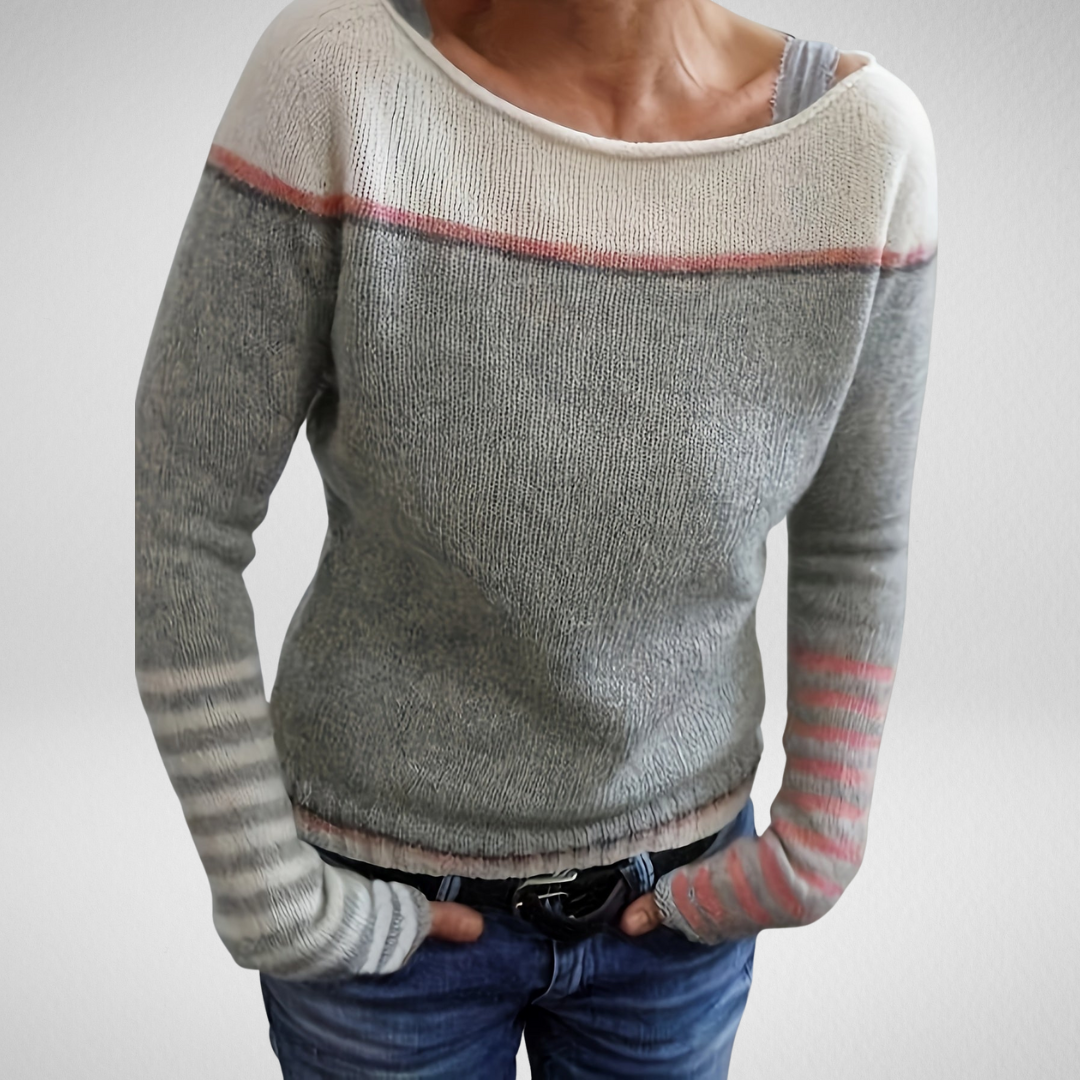 Sabine Striped Boat Neck Sweater - front view