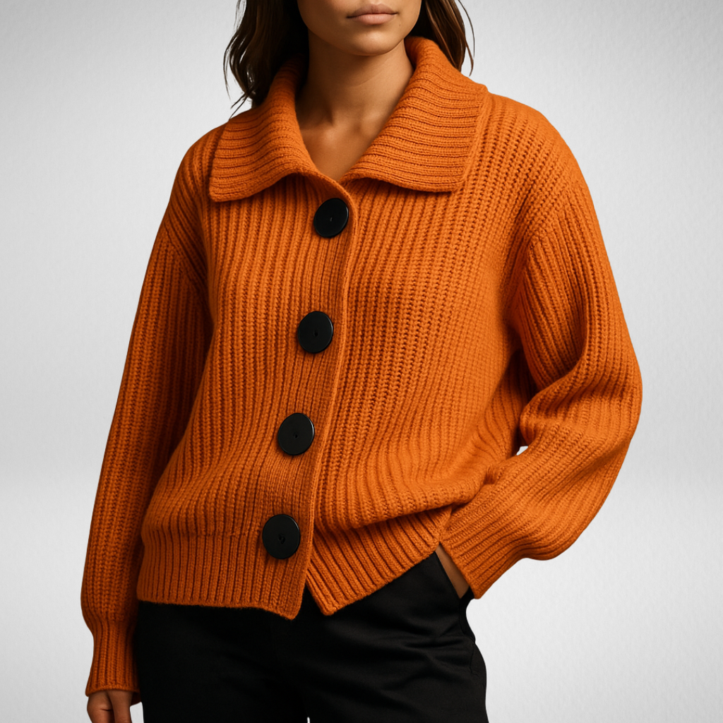 Sienna Ribbed Collared Button Cardigan - front view