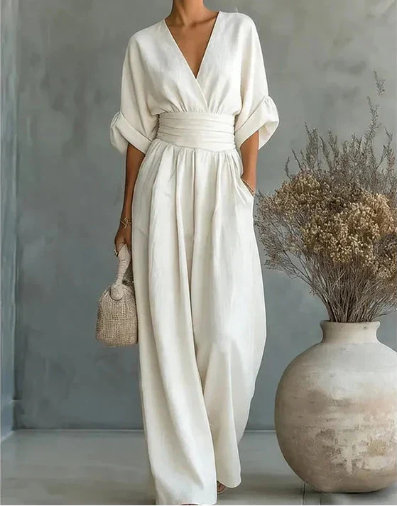 Charlotte Women's Elegant V-Neck Wide-Leg Jumpsuit