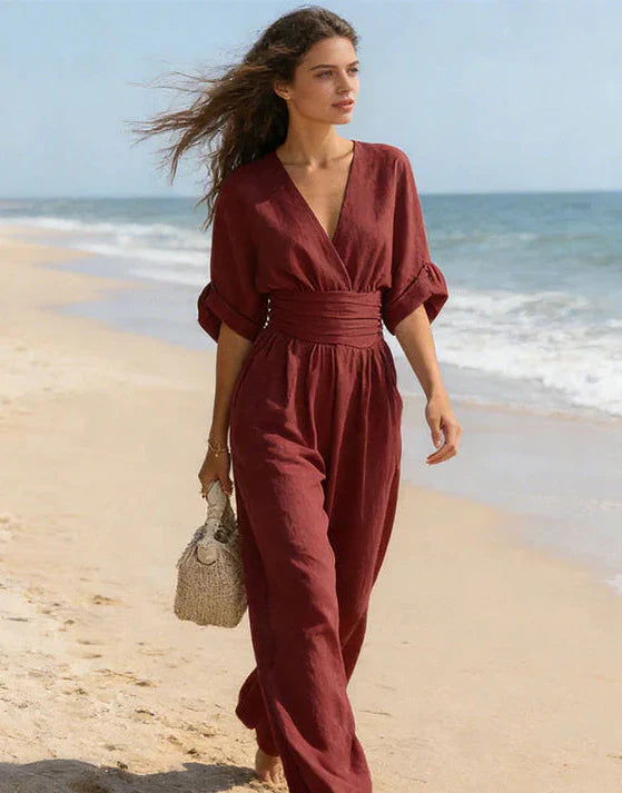 Charlotte Women's Elegant V-Neck Wide-Leg Jumpsuit