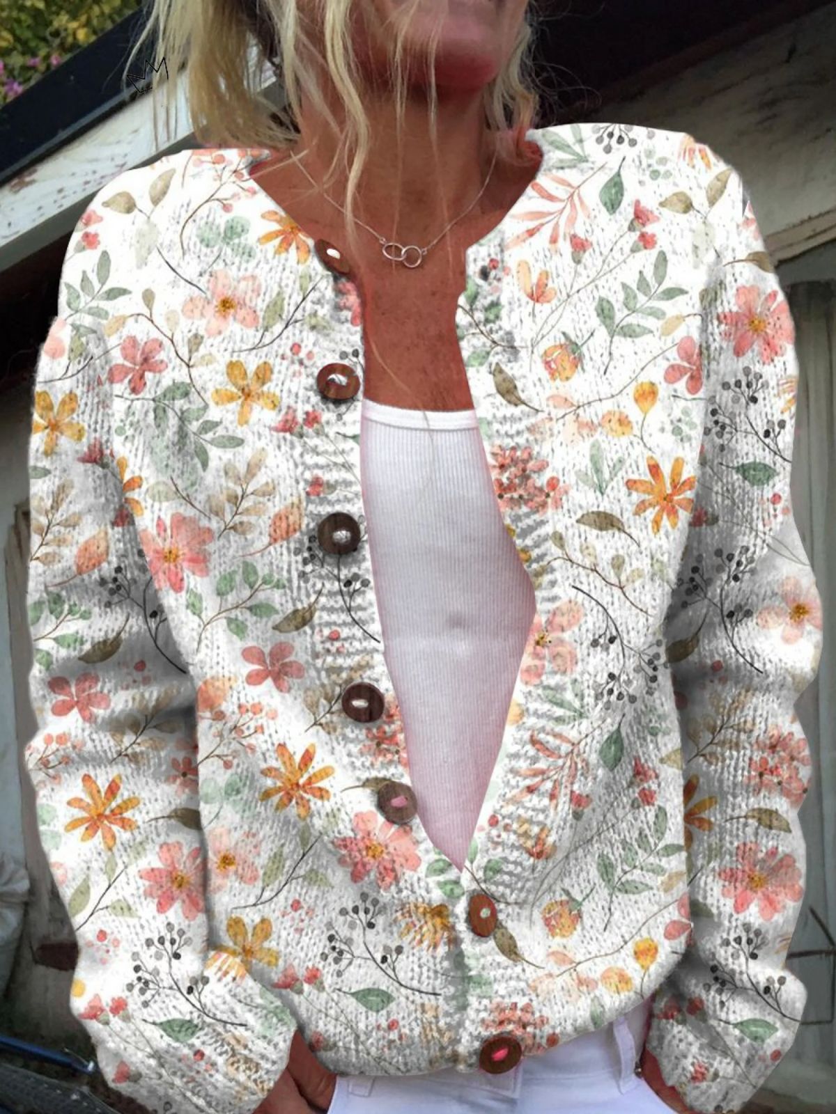 Sylvie Floral Print Open-Front Cardigan - front view
