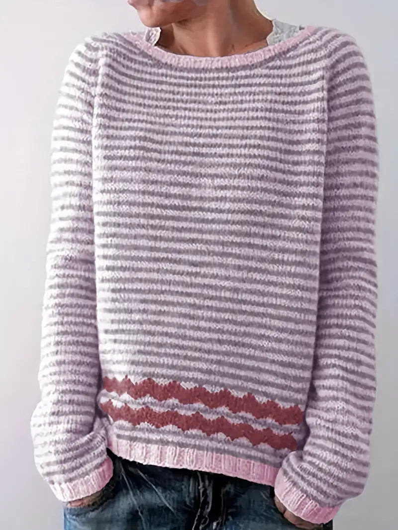 Talia Stripe and Zigzag Knit Sweater - front view