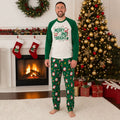 Long sleeve holiday pajama set in white and green with Merry and Bright graphic and Santa print pants - view 4