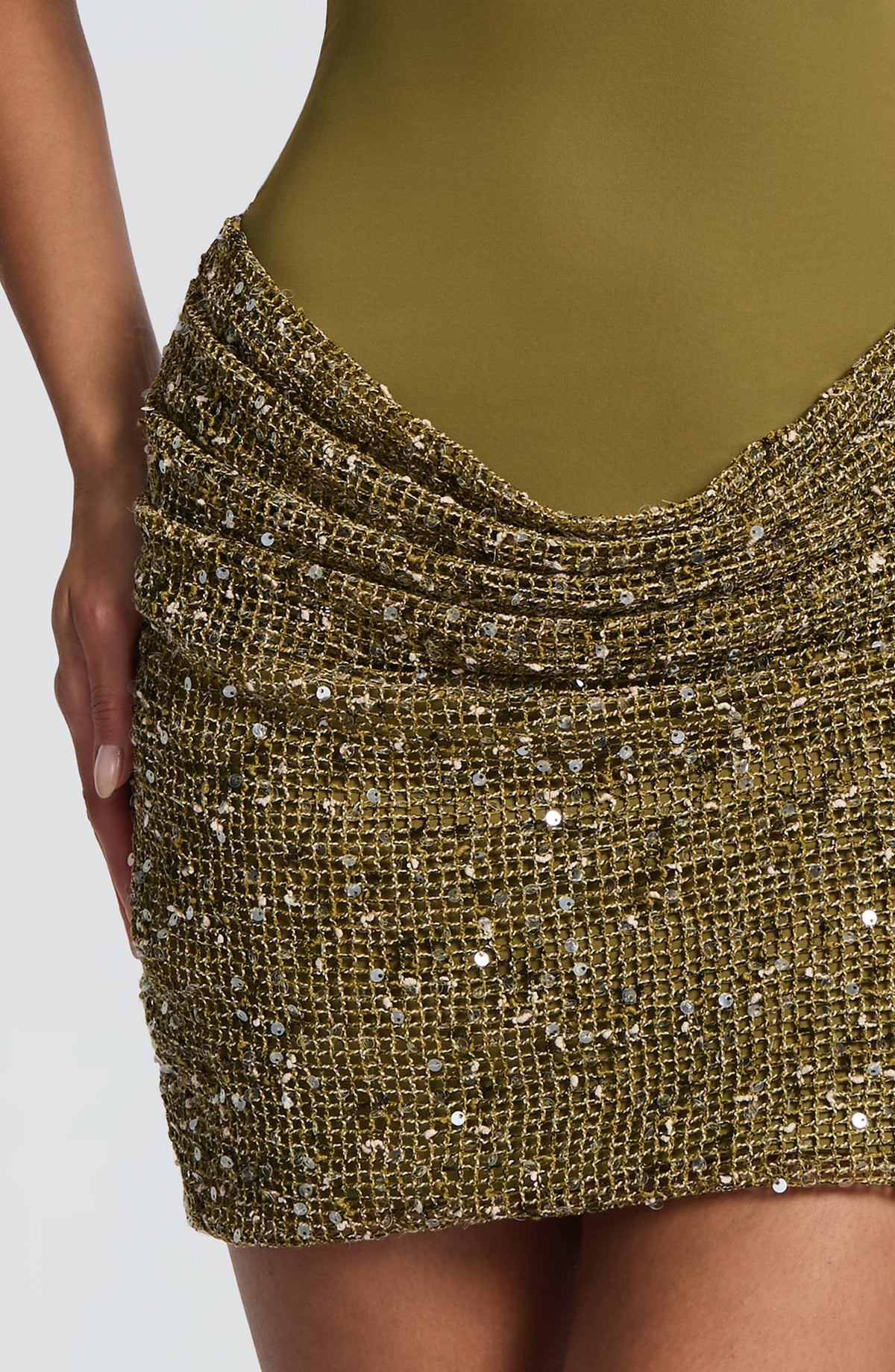 Halter sequin evening mini dress with keyhole neckline and tie back - view 4