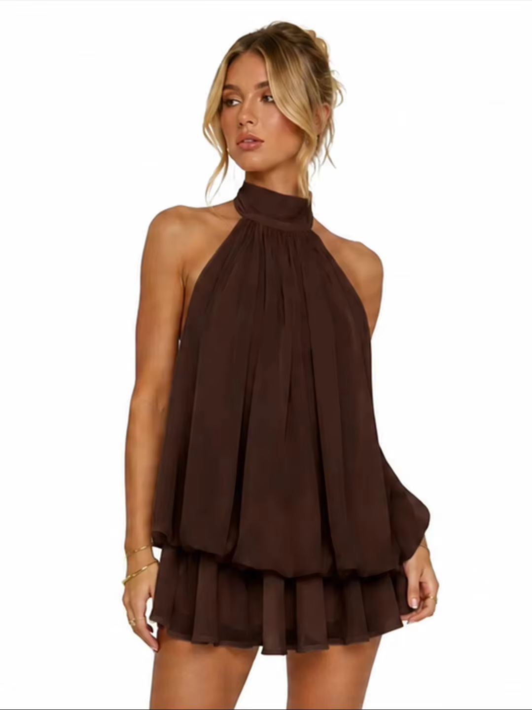 Beatrix | Halter Neck Tiered Ruffle Swing Mini Dress