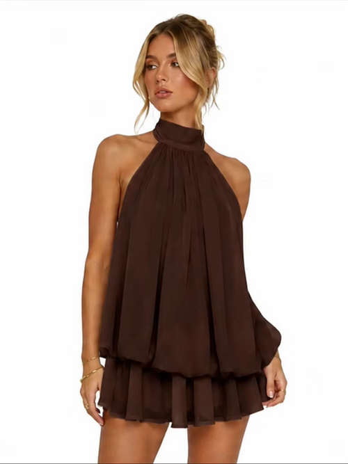 Beatrix | Halter Neck Tiered Ruffle Swing Mini Dress