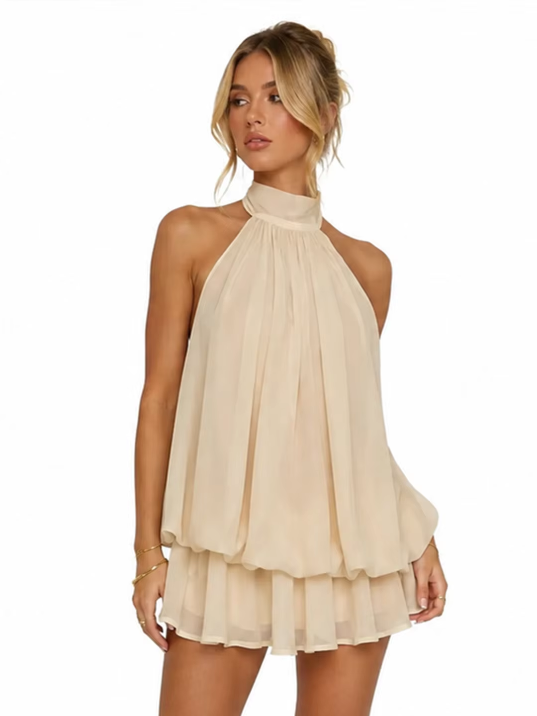 Beatrix | Halter Neck Tiered Ruffle Swing Mini Dress