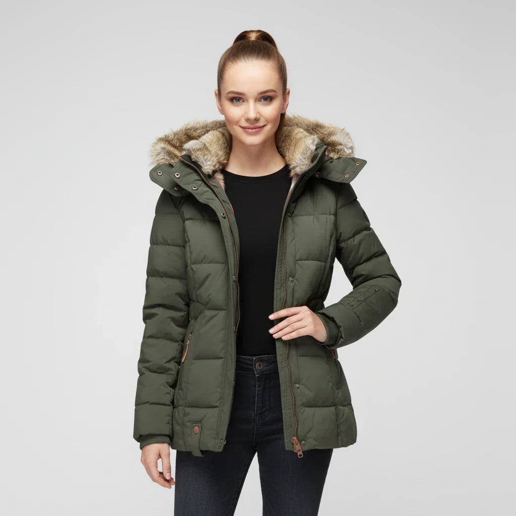 Greer | Button Front Faux Fur Trim Puffer Jacket - view 3