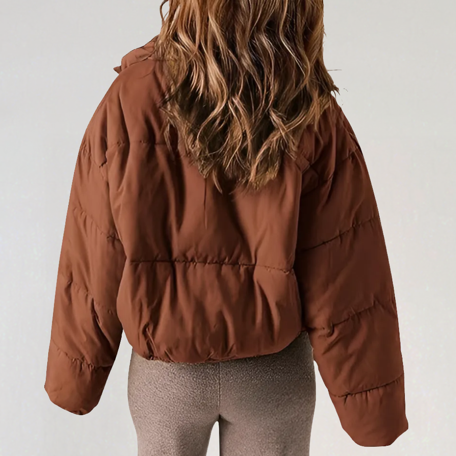 Nyla | High Collar Drawstring Hem Puffer Jacket - front view