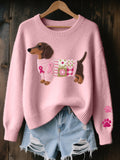 Winnie Dachshund Graphic Knit Sweater - front view