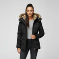 Greer | Button Front Faux Fur Trim Puffer Jacket - front view